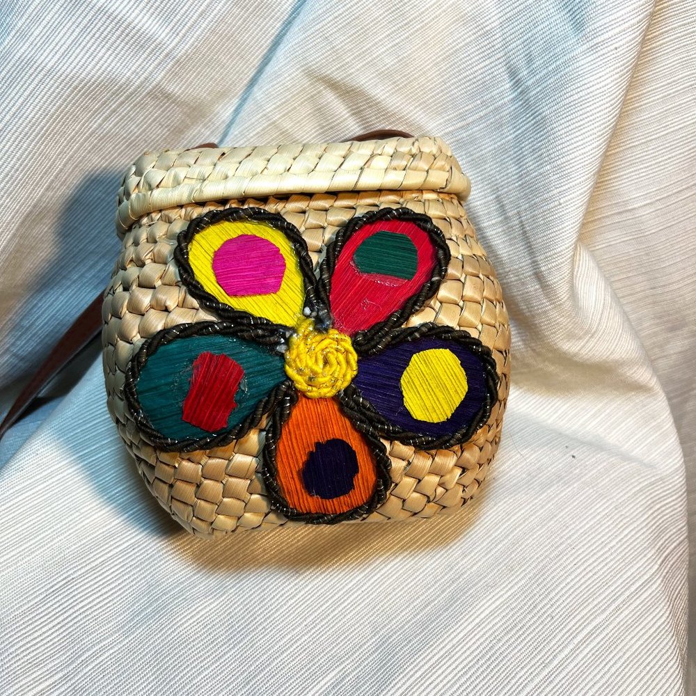 Small Woven Purse with Long Leather Strap